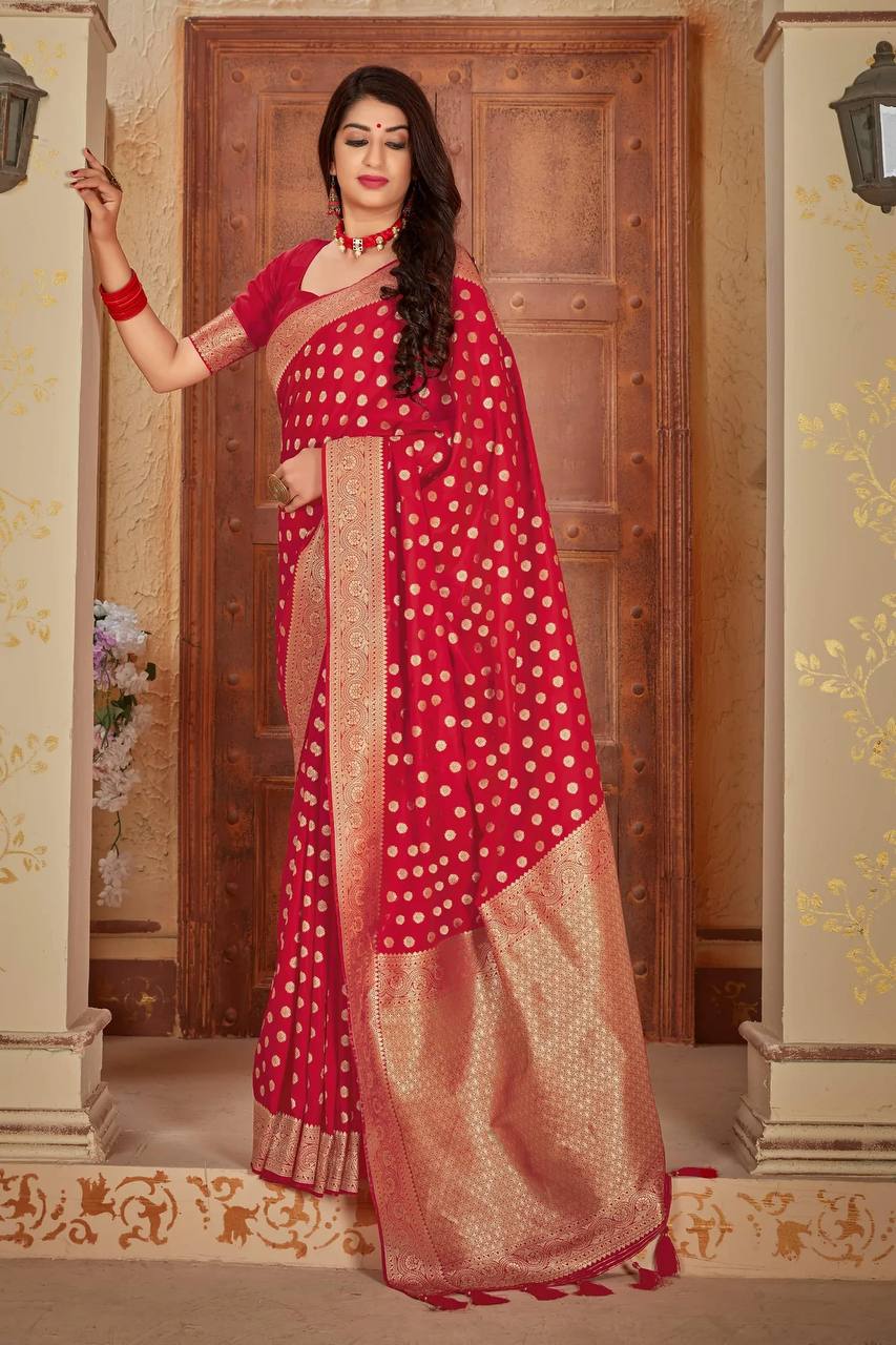 Red Satin Silk Saree