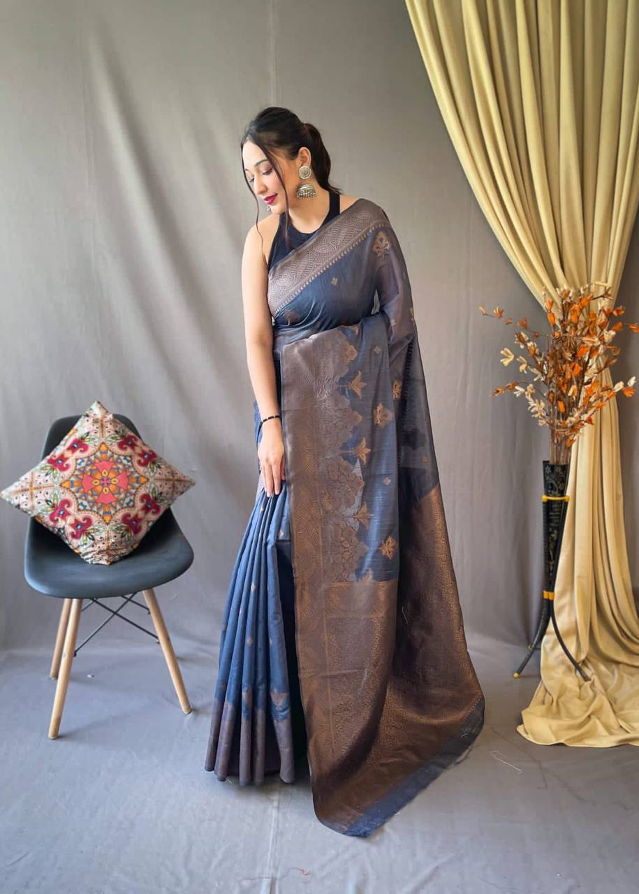 PURE LINEN TISSUE COMBINATION SAREE