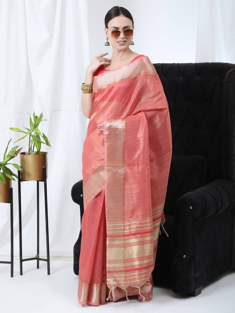 Premium Tissue Linnen Silk Saree