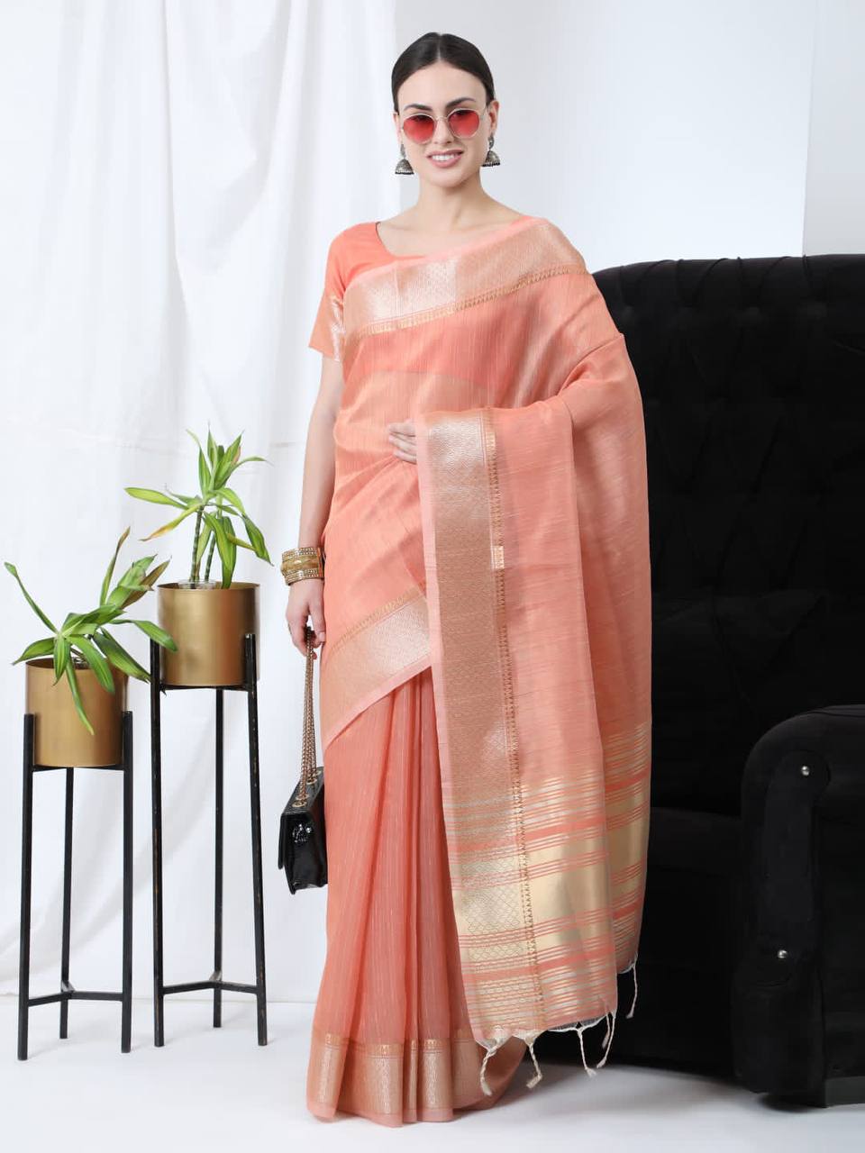 Premium Tissue Linnen Silk Saree