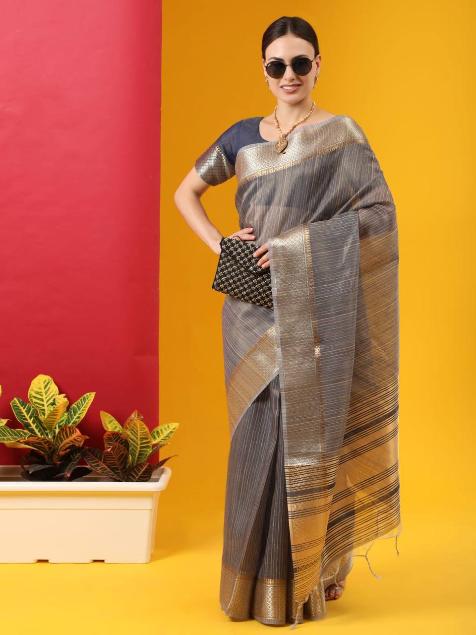 Premium Tissue Linnen Silk Saree