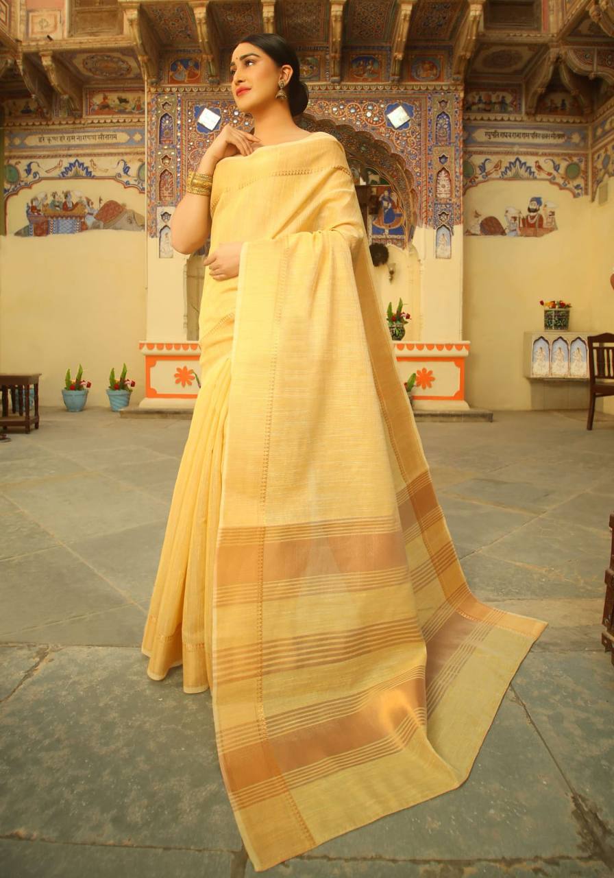 Tussue Linen Silk Weaving Saree
