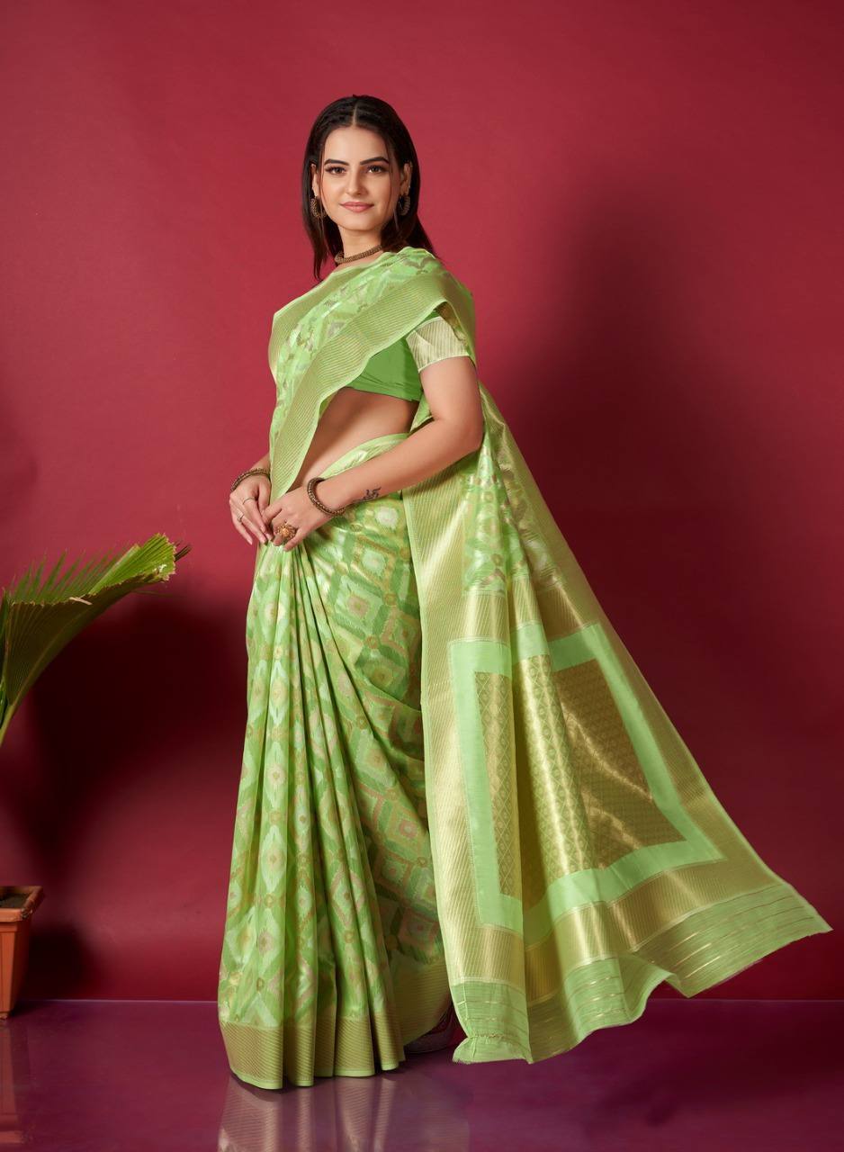 Pink Linen Saree With Ikkat Self Weaving