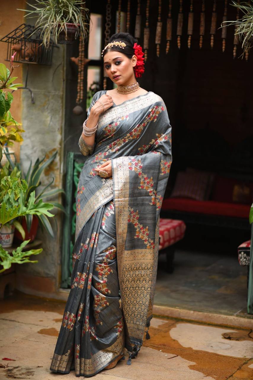 Tussar Silk Jamdani Weaving Saree