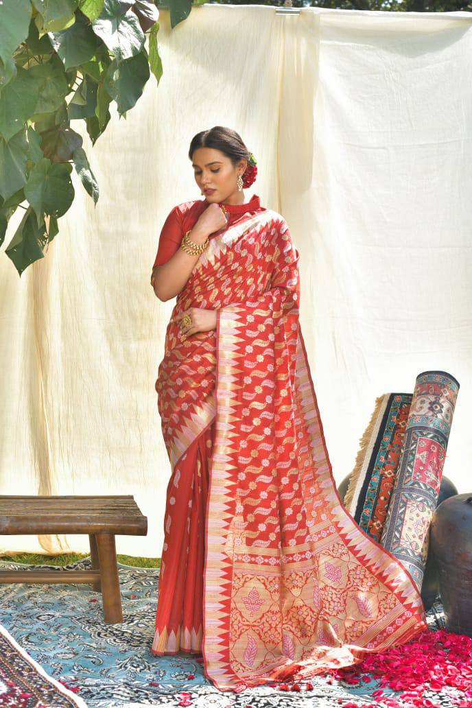 Pure Tussar Silk Jamdani Weaving Saree