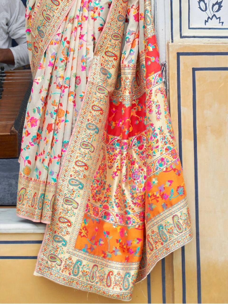 Cream Banarasi Soft Silk Saree With Zari Border