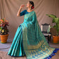 Blue Pure Patola Silk Saree With Contrast Meenakari