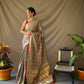 Grey Pure Patola Silk Saree With Contrast Meenakari