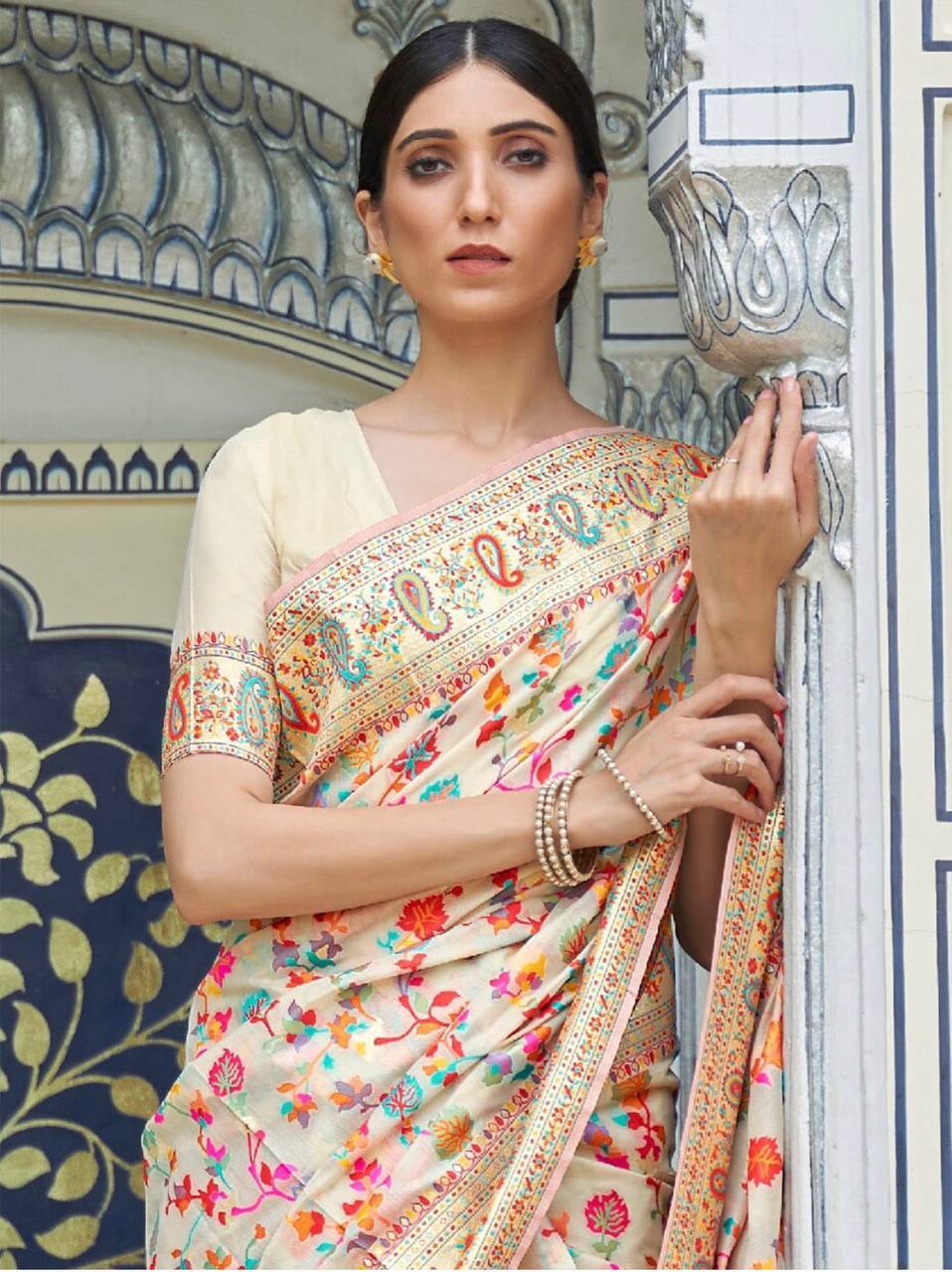 Cream Banarasi Soft Silk Saree With Zari Border