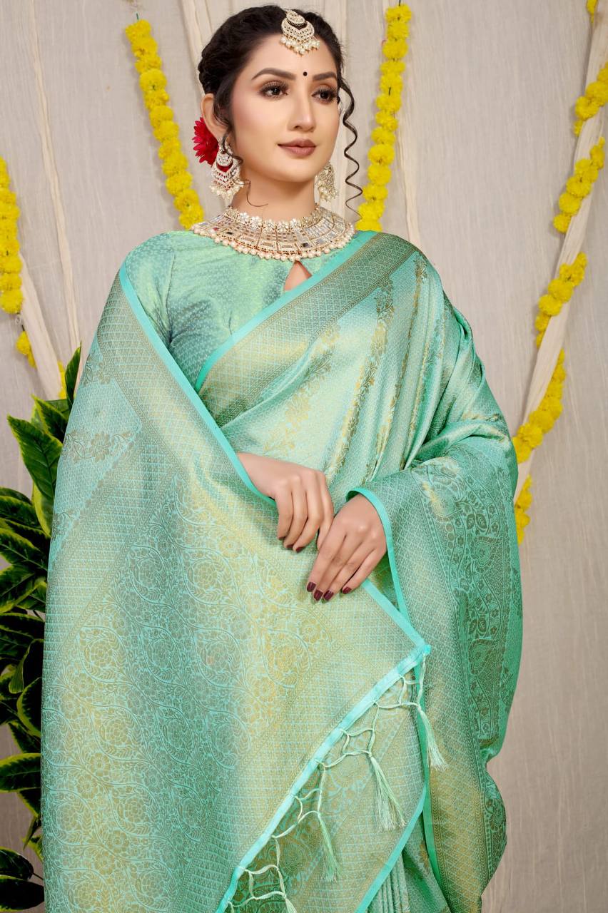 Elegant and Luxurious Cotton Soft Silk Green Saree Ved Tex