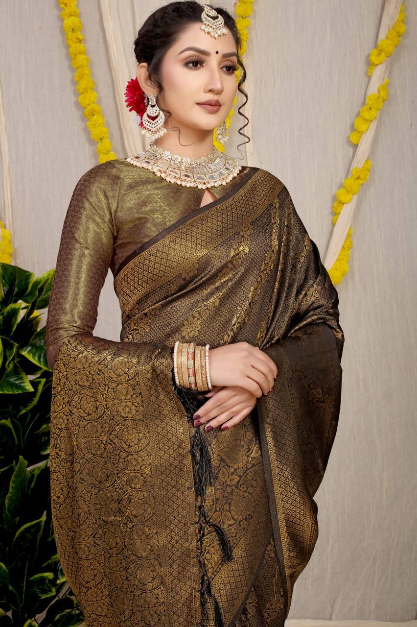 Brown Pure Kanchipuram Silk Sarees In Pure Gold Zari