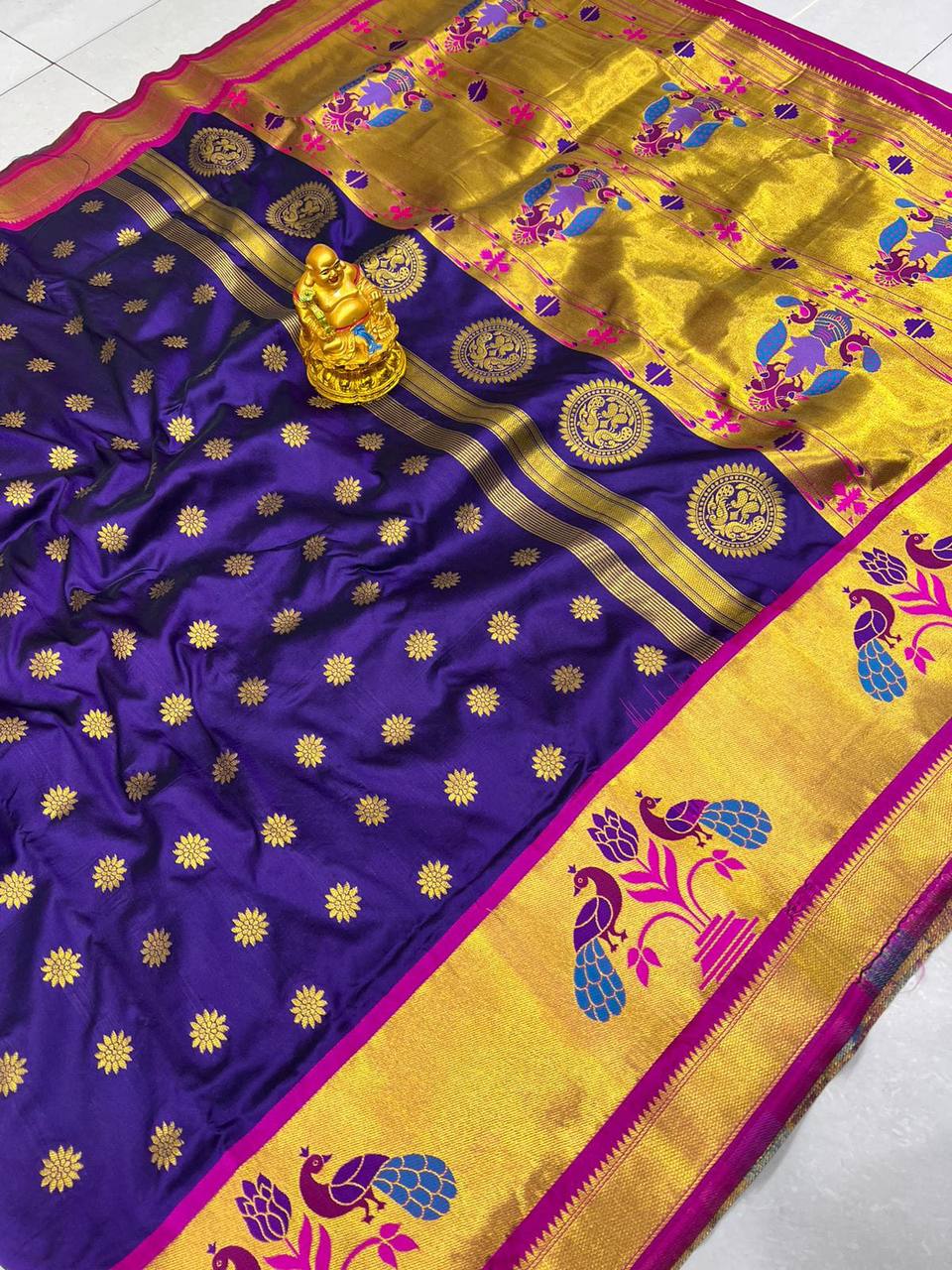 Purple Paithani Pure Silk Handloom Saree With Pure Jari