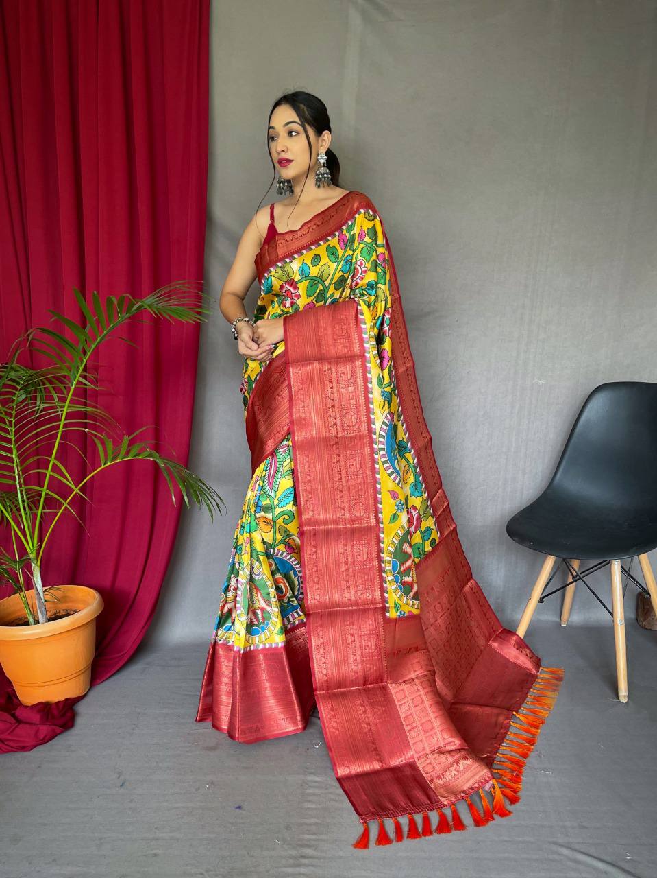 Red Pure Kanchipuram Digital Printed Saree