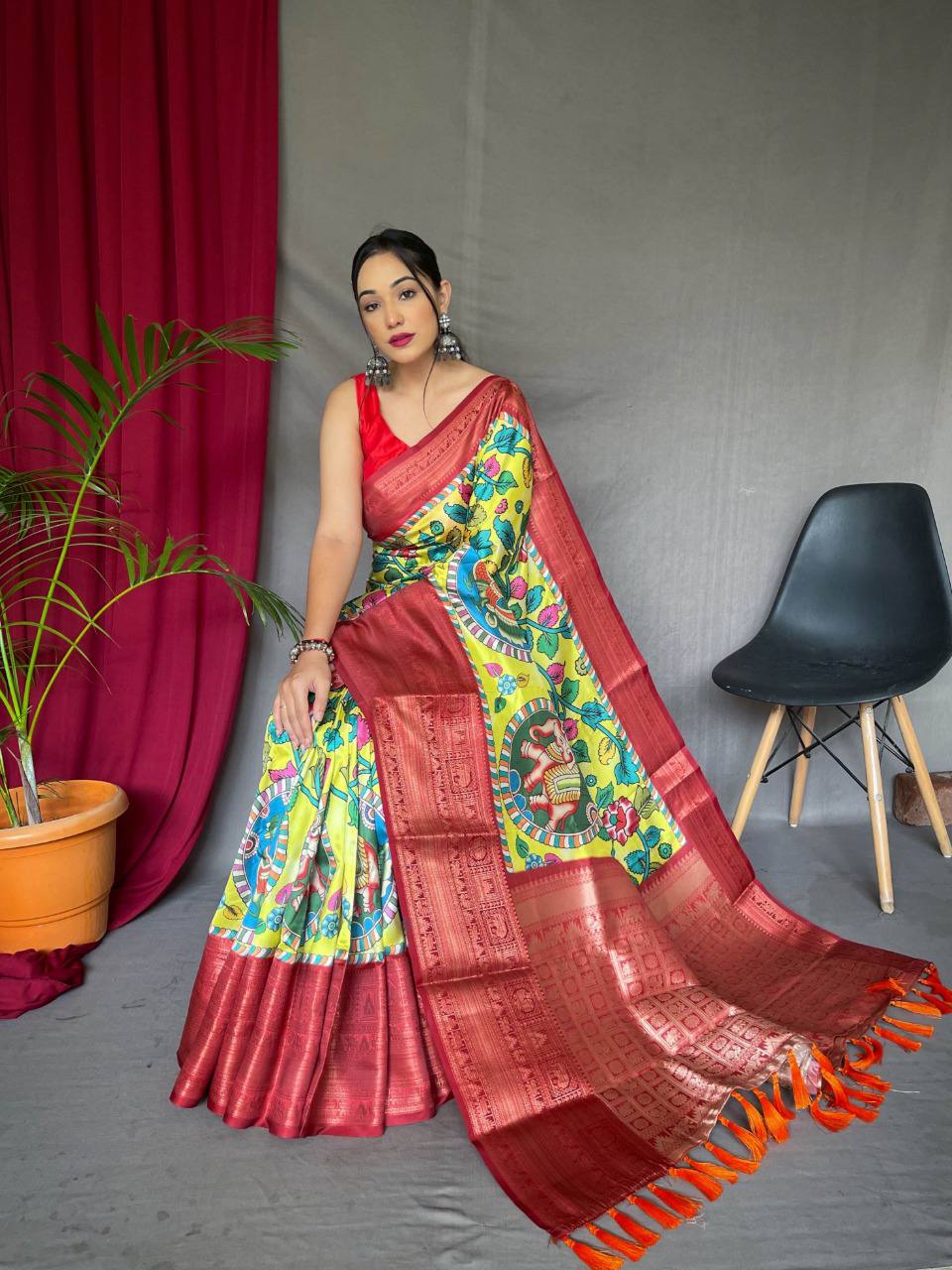 Red Pure Kanchipuram Digital Printed Saree