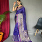 Blue Heavy Gold Big Jacquard Weaving Border  Handloom Saree