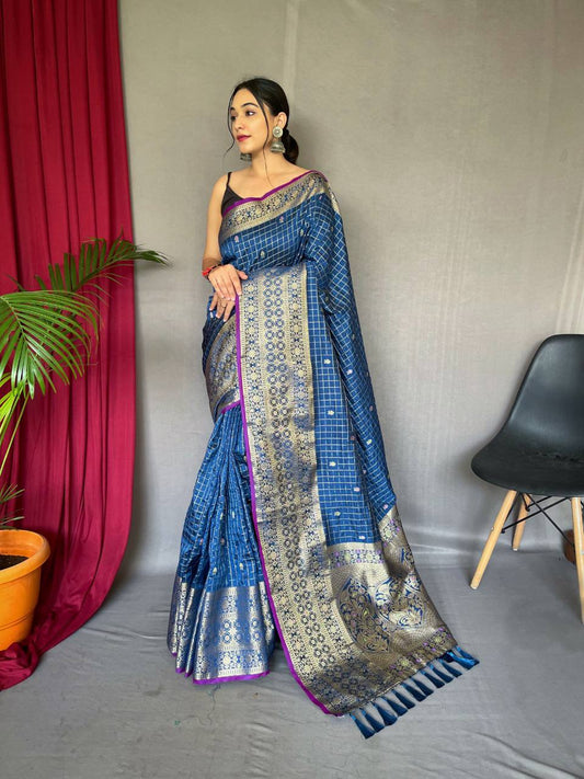 Aqua-Blue Heavy Gold Big Jacquard Weaving Border  Handloom Saree