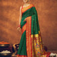 Dark Green Soft Silk With Gold Zari