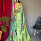 Green Organza Zari Sweaving Saree With Gold Zari Weaved Border