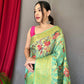 Green Organza Zari Sweaving Saree With Gold Zari Weaved Border