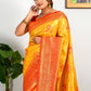 Yellow Pure Heavy Golden Contrast Kanjeevaram Silk Saree