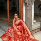 Red Pure Banarasi Silk Saree With Bandhani Meenakari Woven