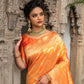 Yellow Pure Banarasi Silk Saree With Bandhani Meenakari Woven