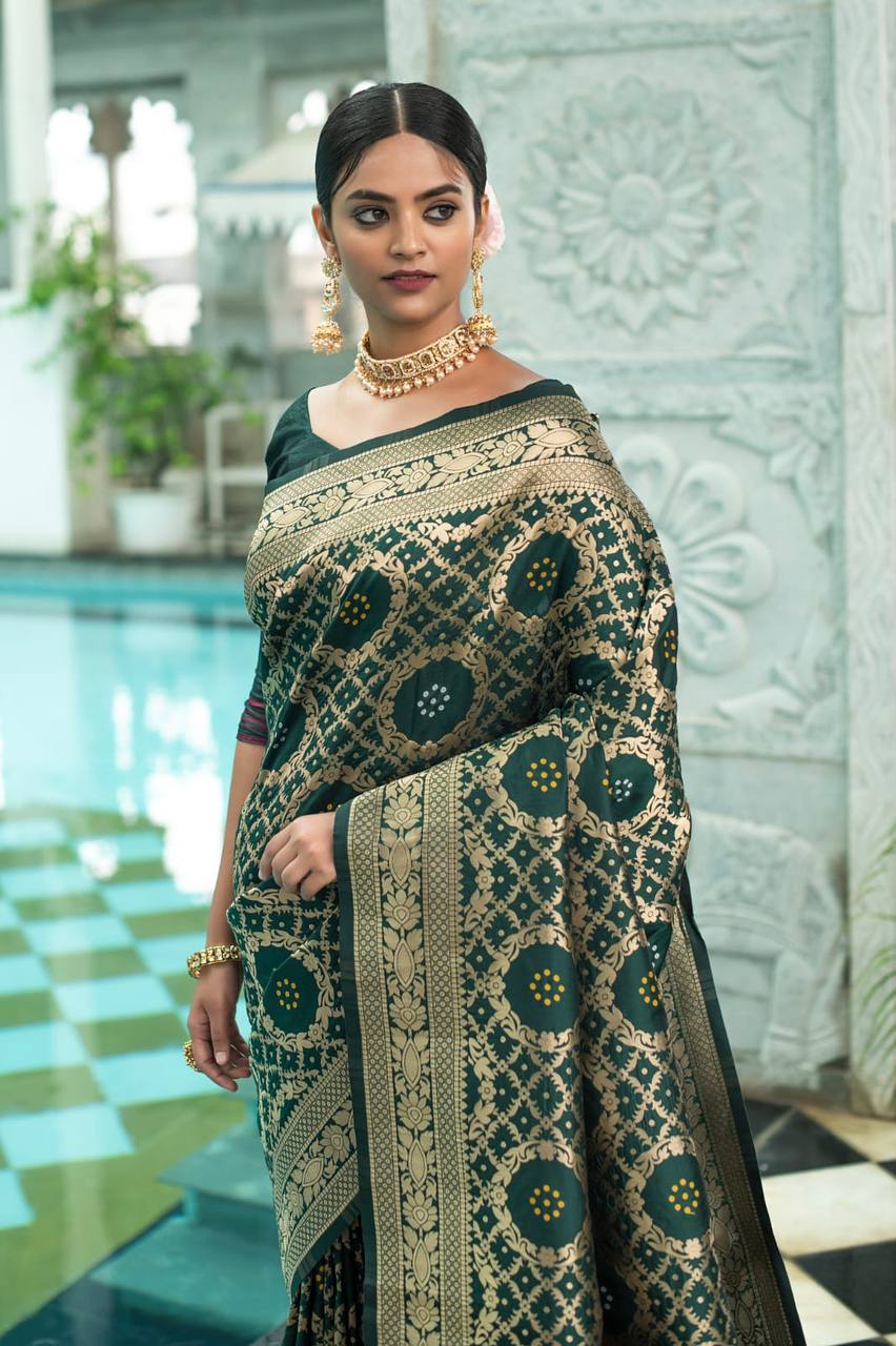 Green Banarasi Khadi Georgette Silk Saree – Vijayalakshmi Silks