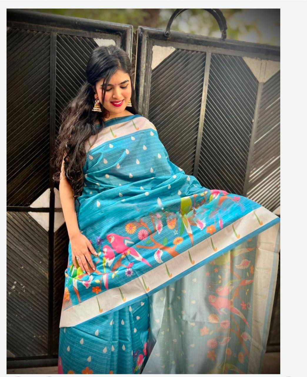 Buy Party Wear Cream Digital printed Soft Tussar Silk Saree Online From  Surat Wholesale Shop.