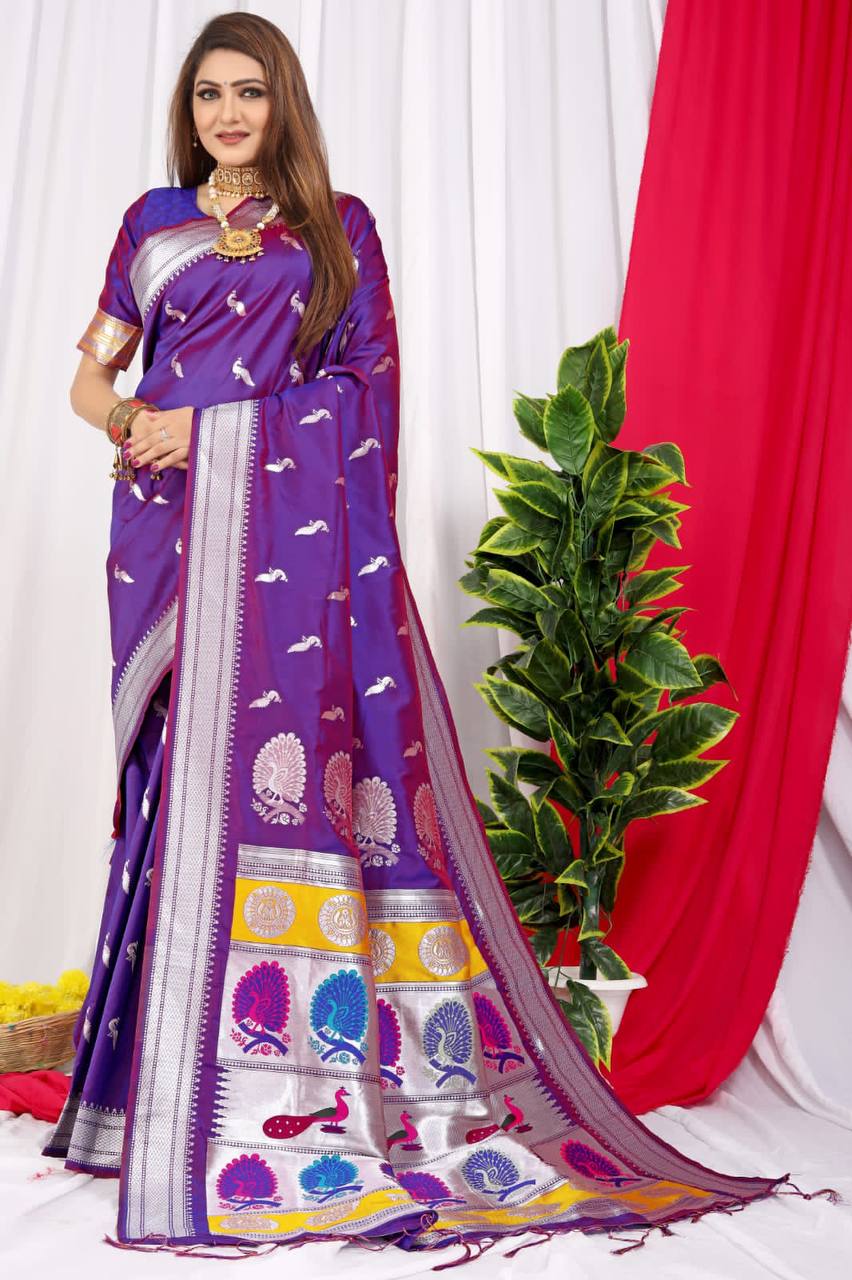 Purple Beautiful Soft Pure Silk Paithani Saree