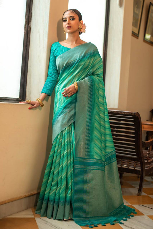 Green Semi Tussar Silk Saree