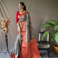 Grey Linen Saree With Chap Border