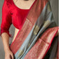 Grey Linen Saree With Chap Border