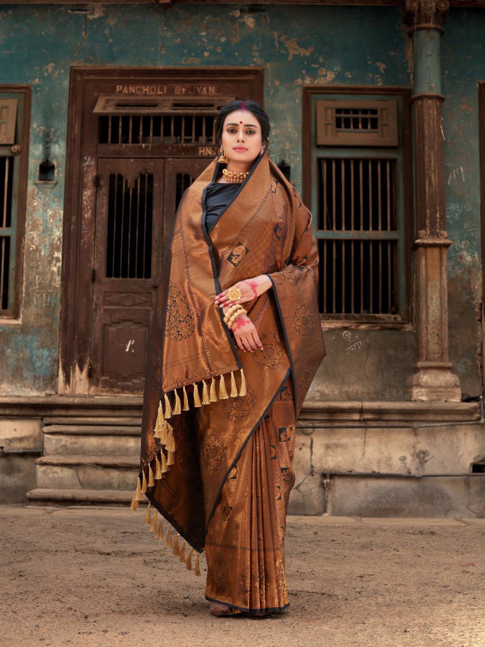 Brown Pure Softy Silk Saree With Handloom Zari