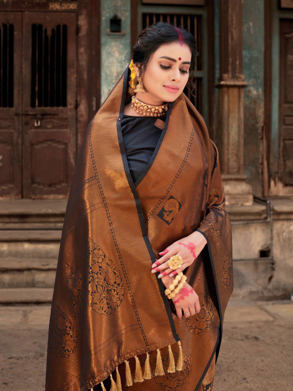 Brown Pure Softy Silk Saree With Handloom Zari