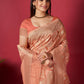 Orange Linen Saree With Ikkat Self Weaving