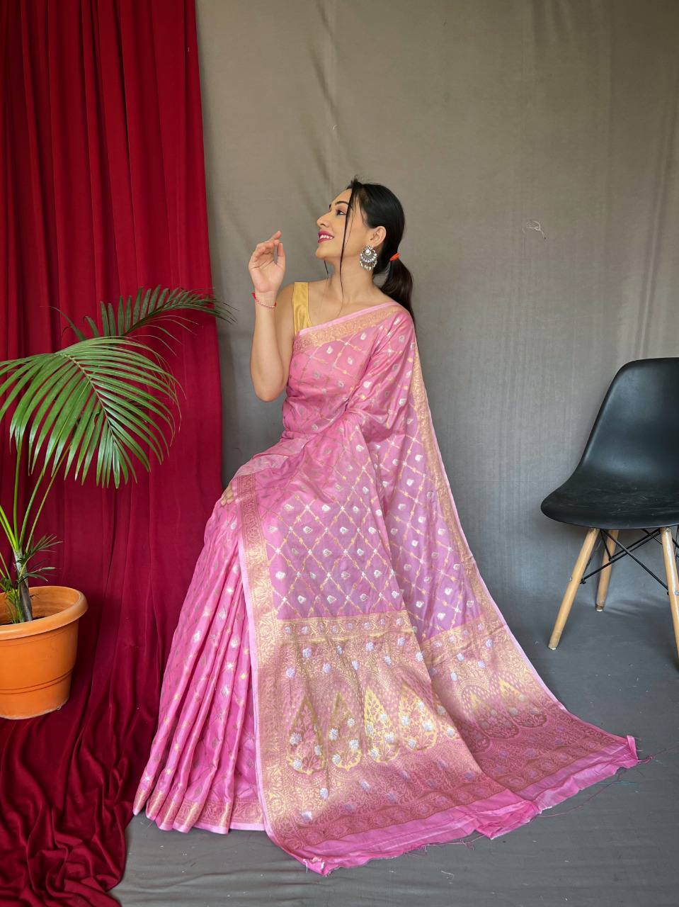 Pink Pure Muslin Soft Silk Saree