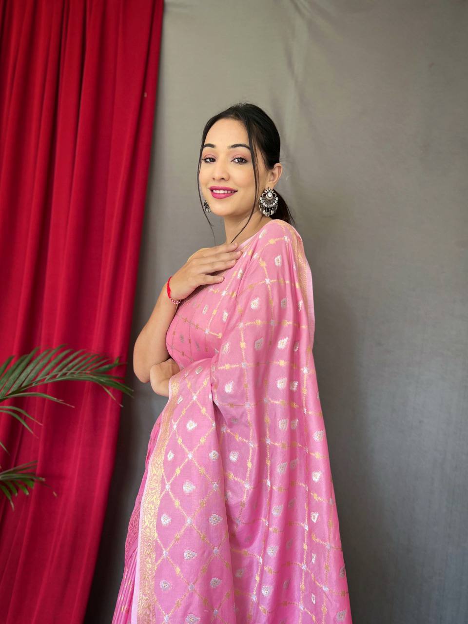 Pink Pure Muslin Soft Silk Saree