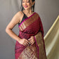 Maroon Heavy Copper Jacquard Weaving Border Handloom Saree