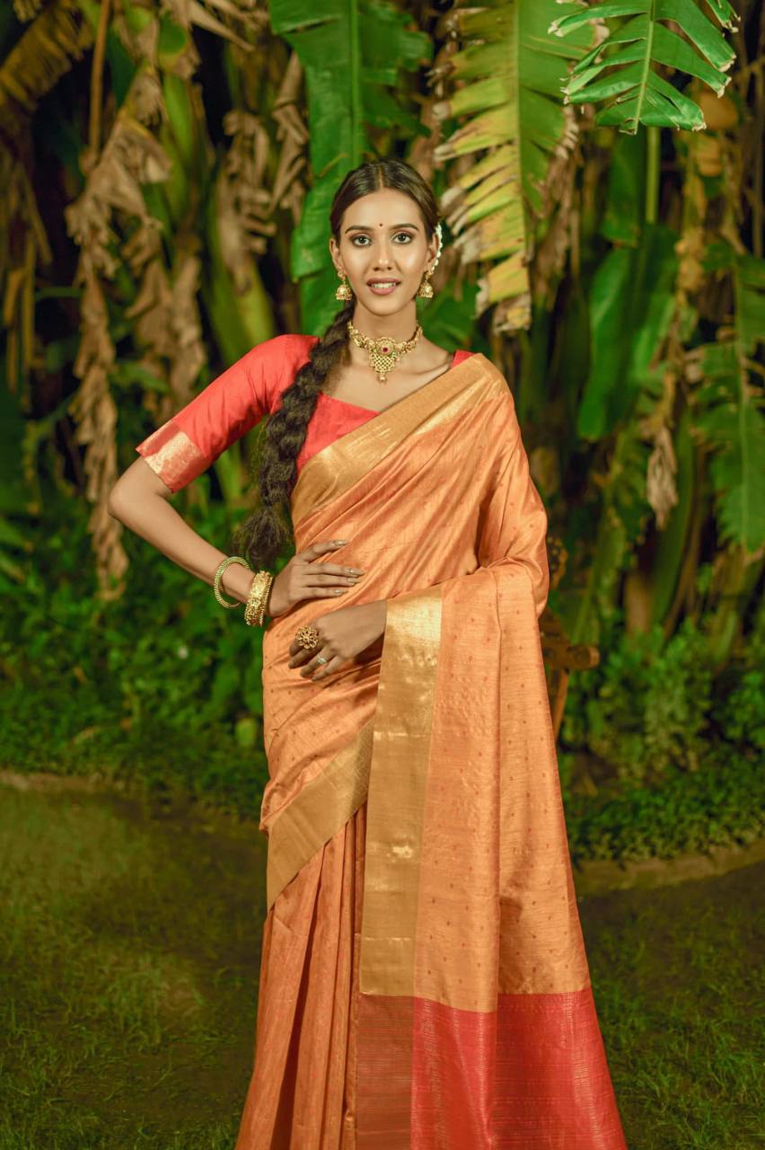 Orange Bhagalpuri Silk Saree